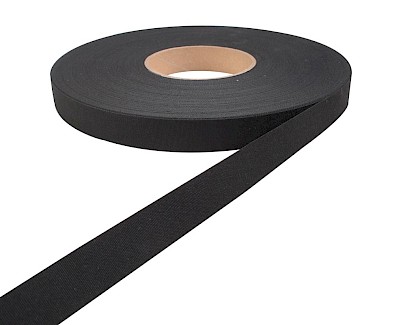 Tentband / Biesband rol van 60 meter, 20 mm acryl, zwart, Solid Jet Black N 00680