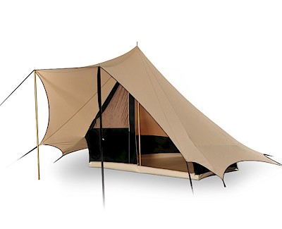 Enkeldaks piramidetent Bedouin 240 beige/zwart, katoenen tent SHOWMODEL