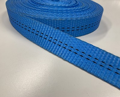 Gespenband polyester, 35 mm, aquablue dashed line