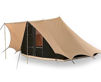 Bedouin 340 beige/zwart, katoenen tent DEMO MODEL met ecru binnentent