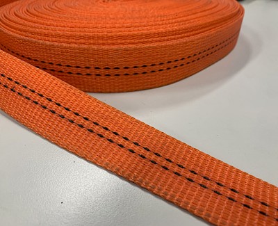 Gespenband polyester 35 mm, orange dashed line