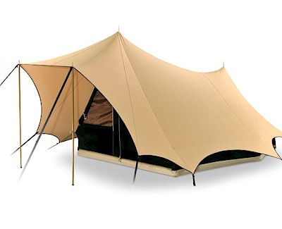 Enkeldaks piramidetent Bedouin 200, beige/zwart, katoenen tent - NOG SLECHTS ENKELE MODELLEN IN VOORRAAD, OP = OP