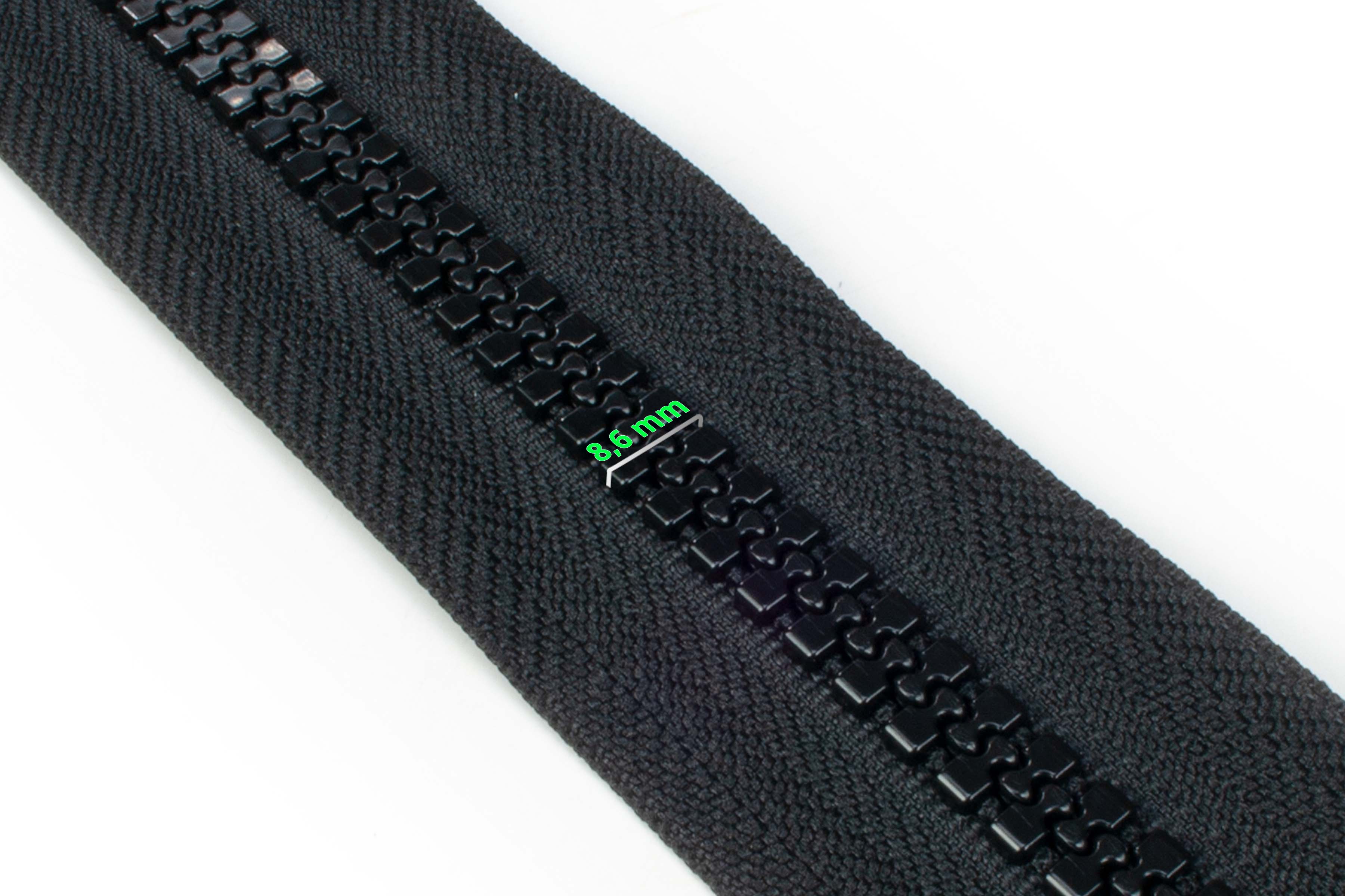 YKK VISLON bloktandrits 8,6 mm 10 V 2-weg X-vorm niet-deelbaar zwart met kunststof auto lock schuiver