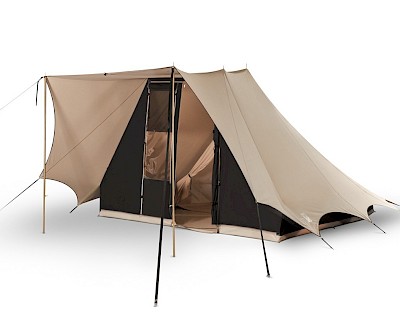 Piramidetent, dubbeldaks stokstent Bedouin 300 beige/zwart, katoenen tent